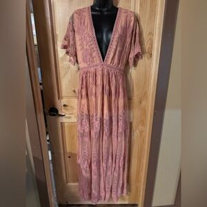Pink Lace Maxi Dress